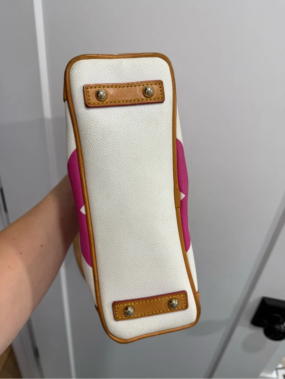 Dooney & Bourke Hot Pink and White Chevron Crossbody